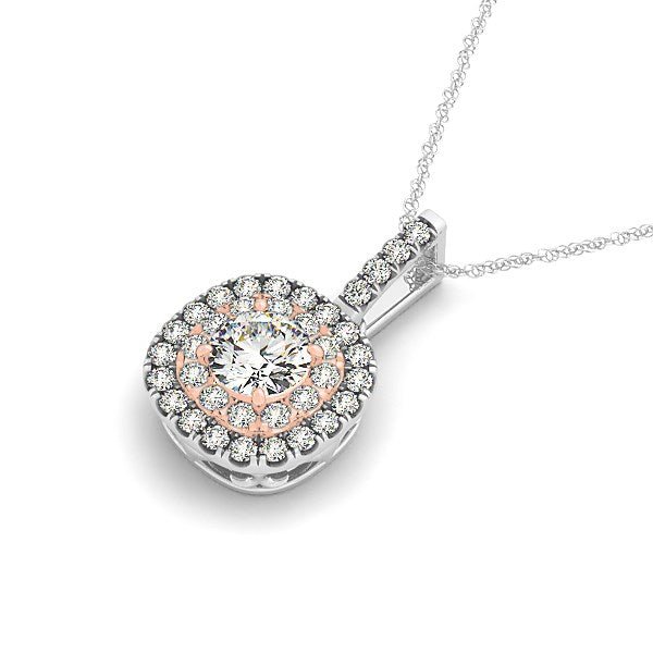 14k White And Rose Gold Cushion Shape Halo Diamond Pendant (1/2 cttw) - Orvayla