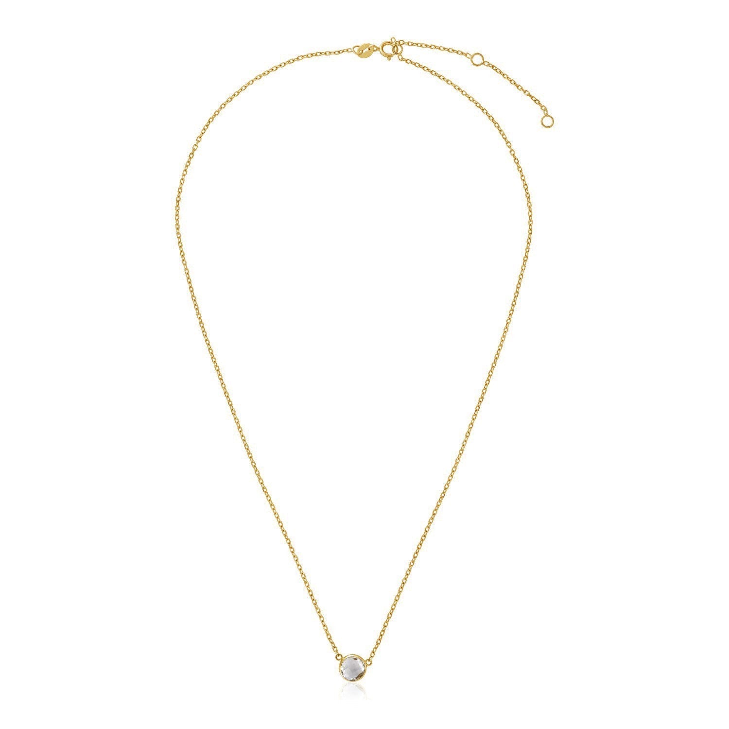 14k Yellow Gold 17 inch Necklace with Round White Topaz - Orvayla