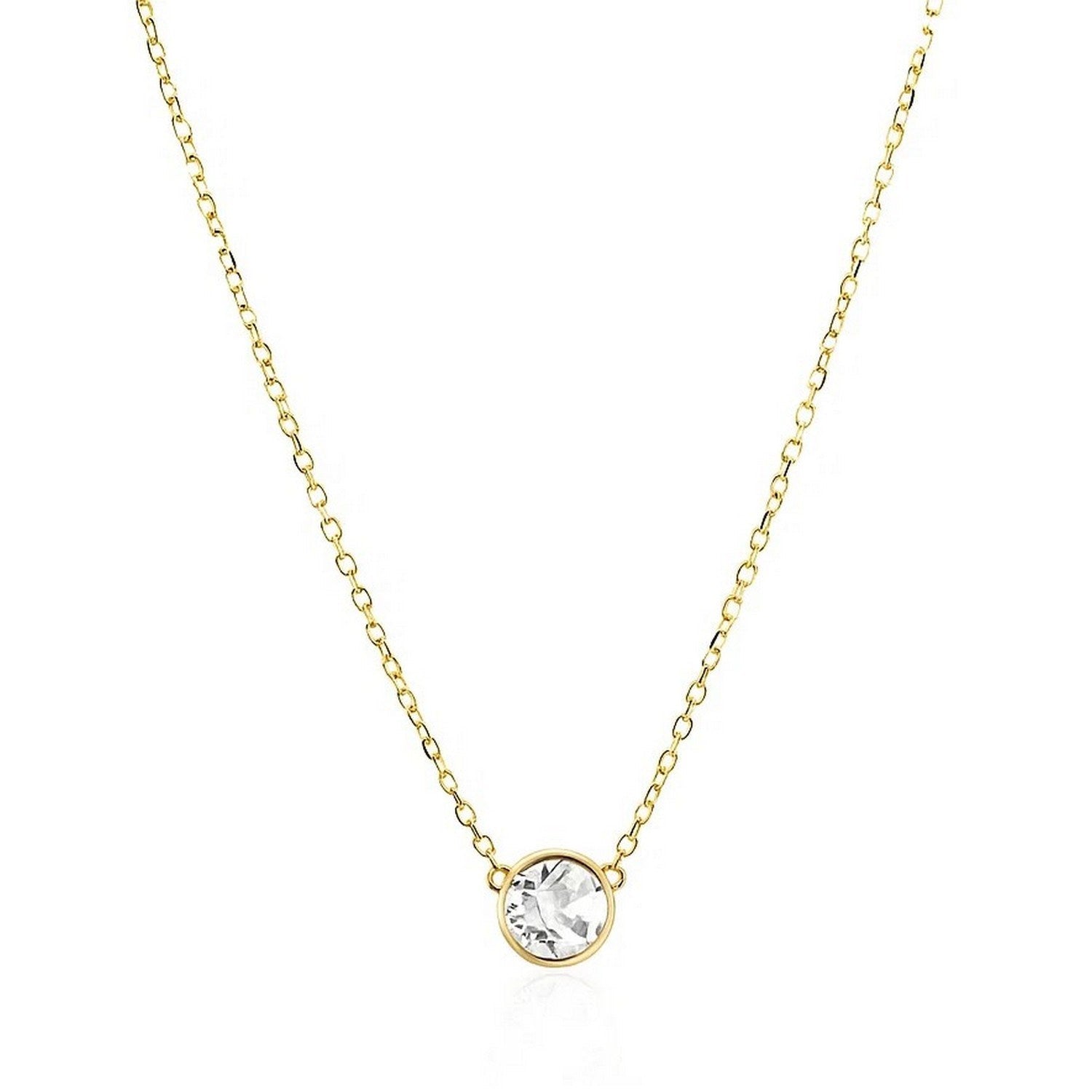 14k Yellow Gold 17 inch Necklace with Round White Topaz - Orvayla