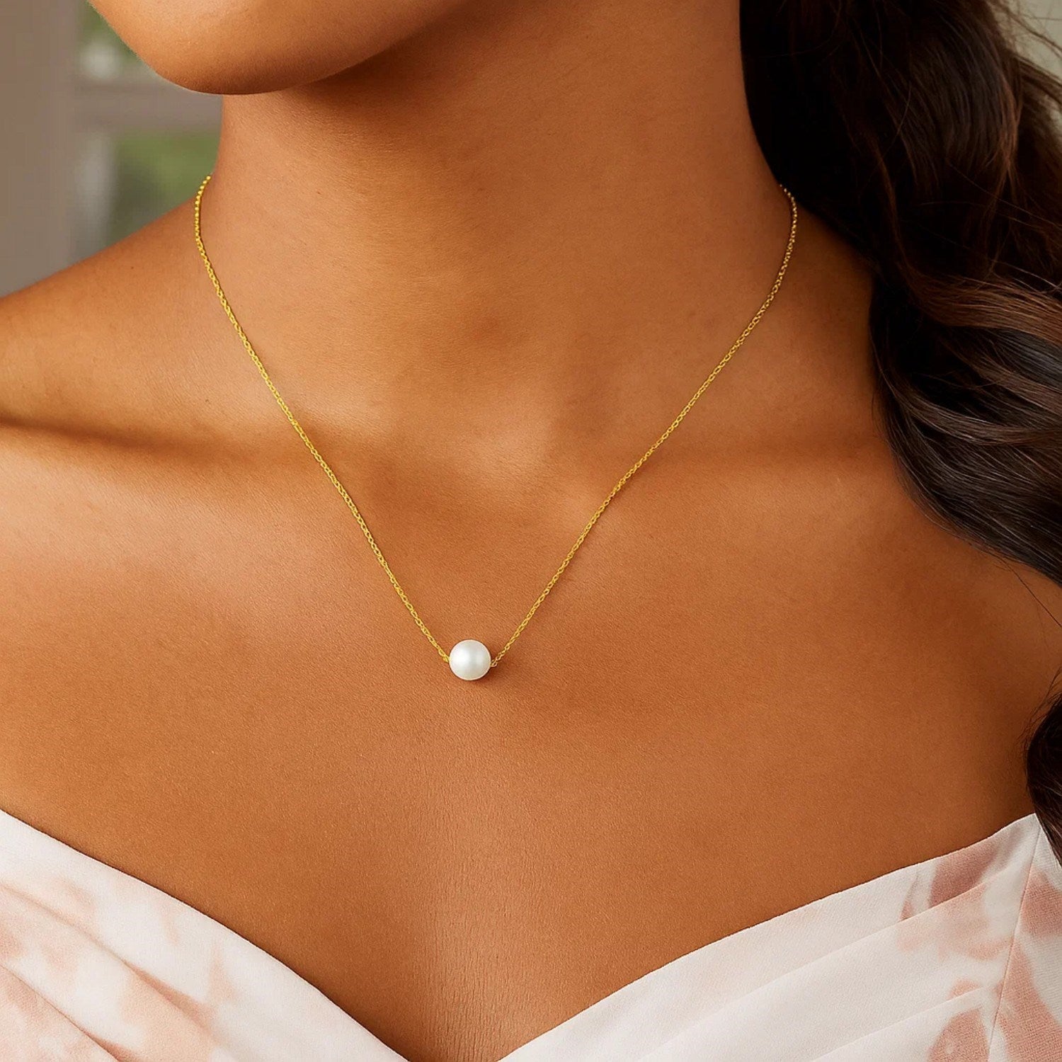 14k Yellow Gold 7mm Pearl Solitaire Necklace - Orvayla