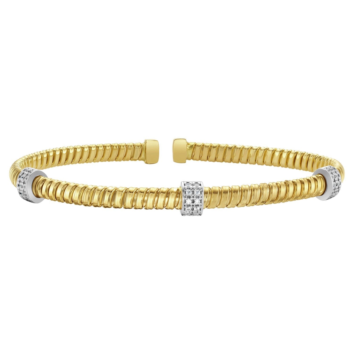 14K Yellow Gold Diamond Triple Station Tubogas Cuff - Orvayla