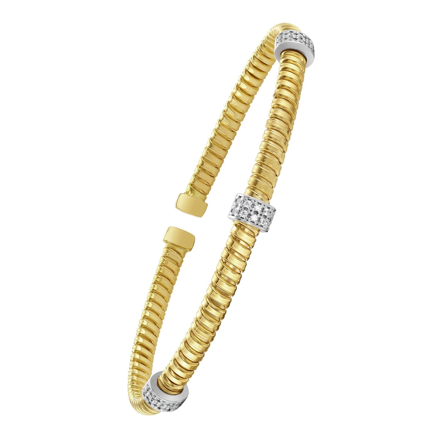 14K Yellow Gold Diamond Triple Station Tubogas Cuff - Orvayla