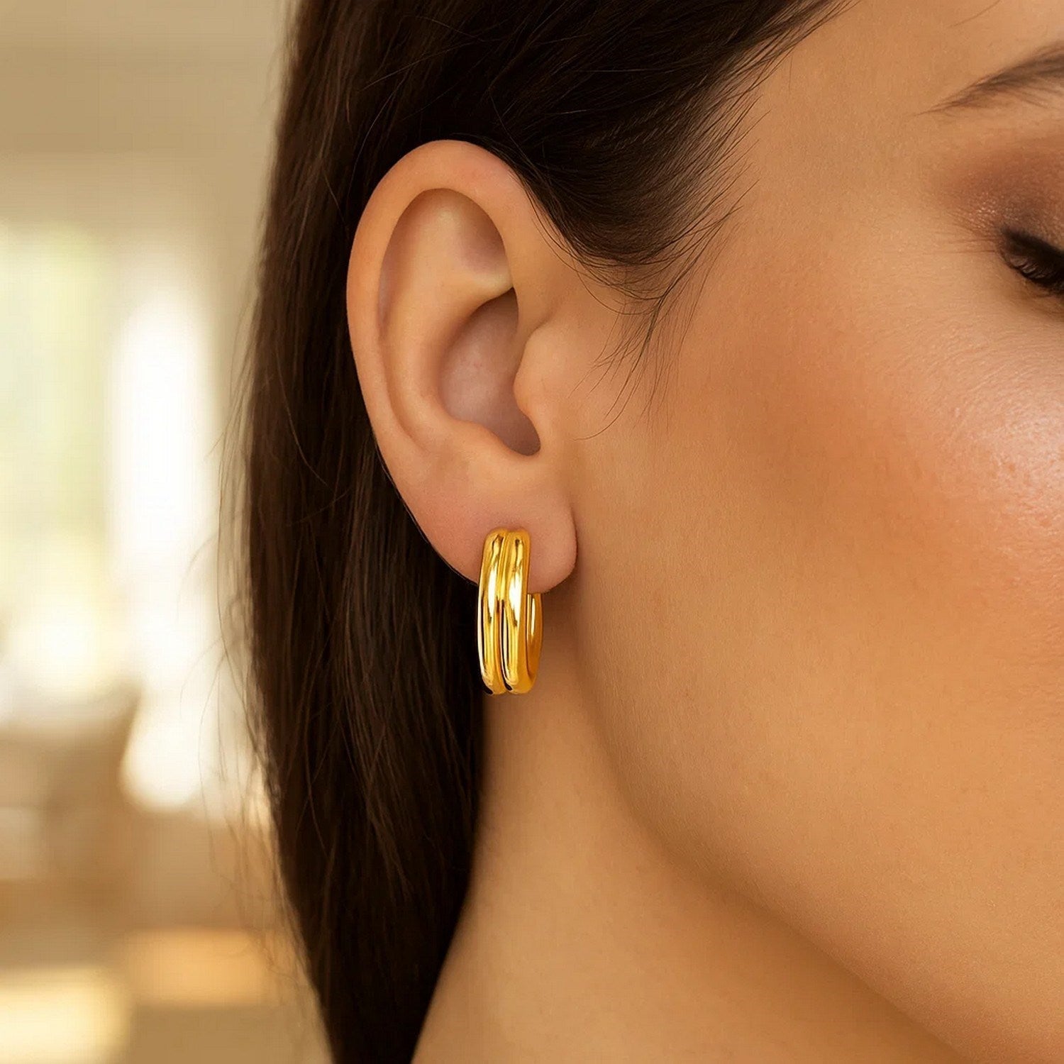 14K Yellow Gold Double Oval Hoop Earrings - Orvayla