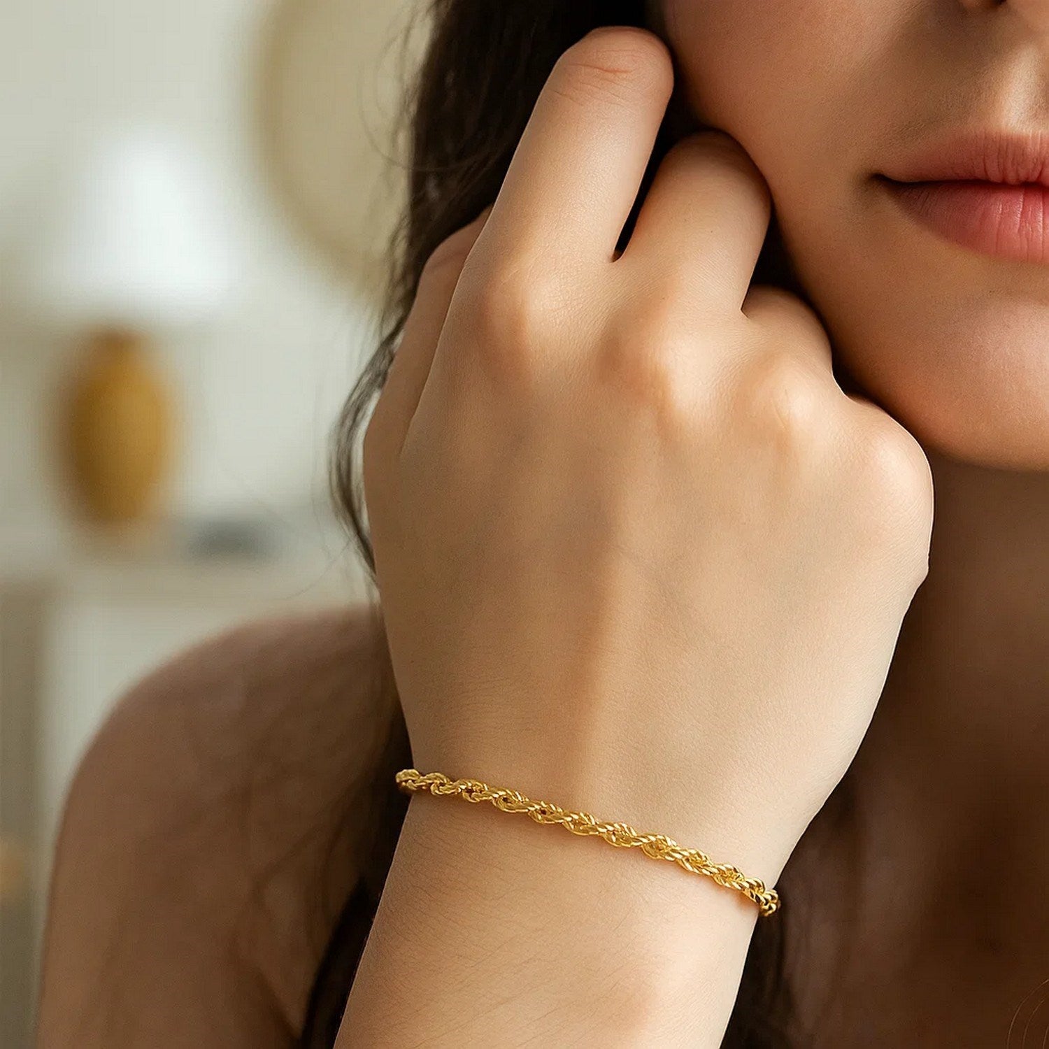 14k Yellow Gold Solid Diamond Cut Rope Bracelet (1.60 mm) - Orvayla