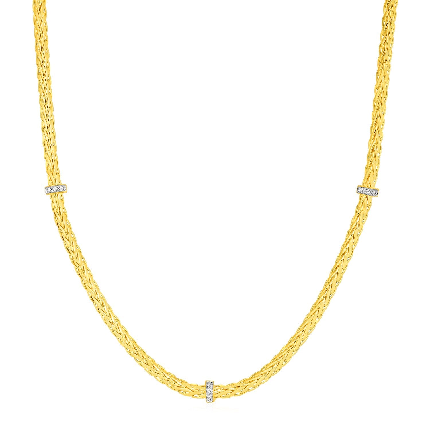 Woven Rope Necklace with Diamond Accents in 14k Yellow Gold - Orvayla