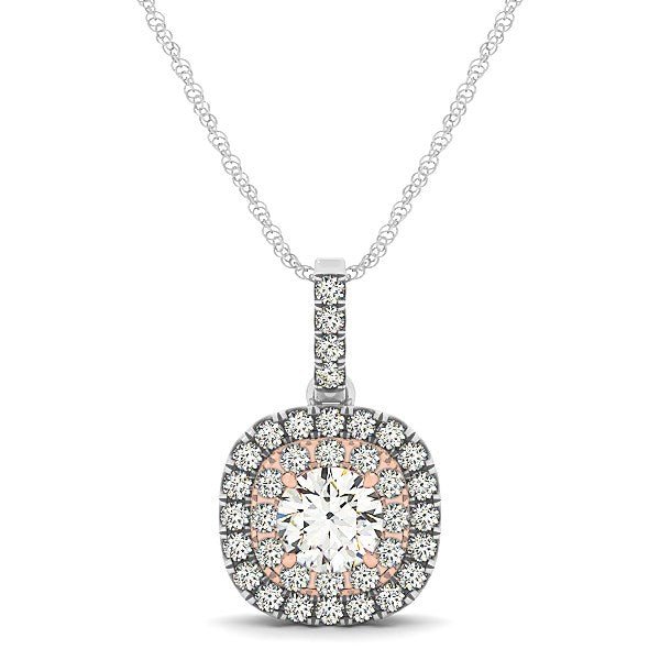 14k White And Rose Gold Cushion Shape Halo Diamond Pendant (1/2 cttw) - Orvayla