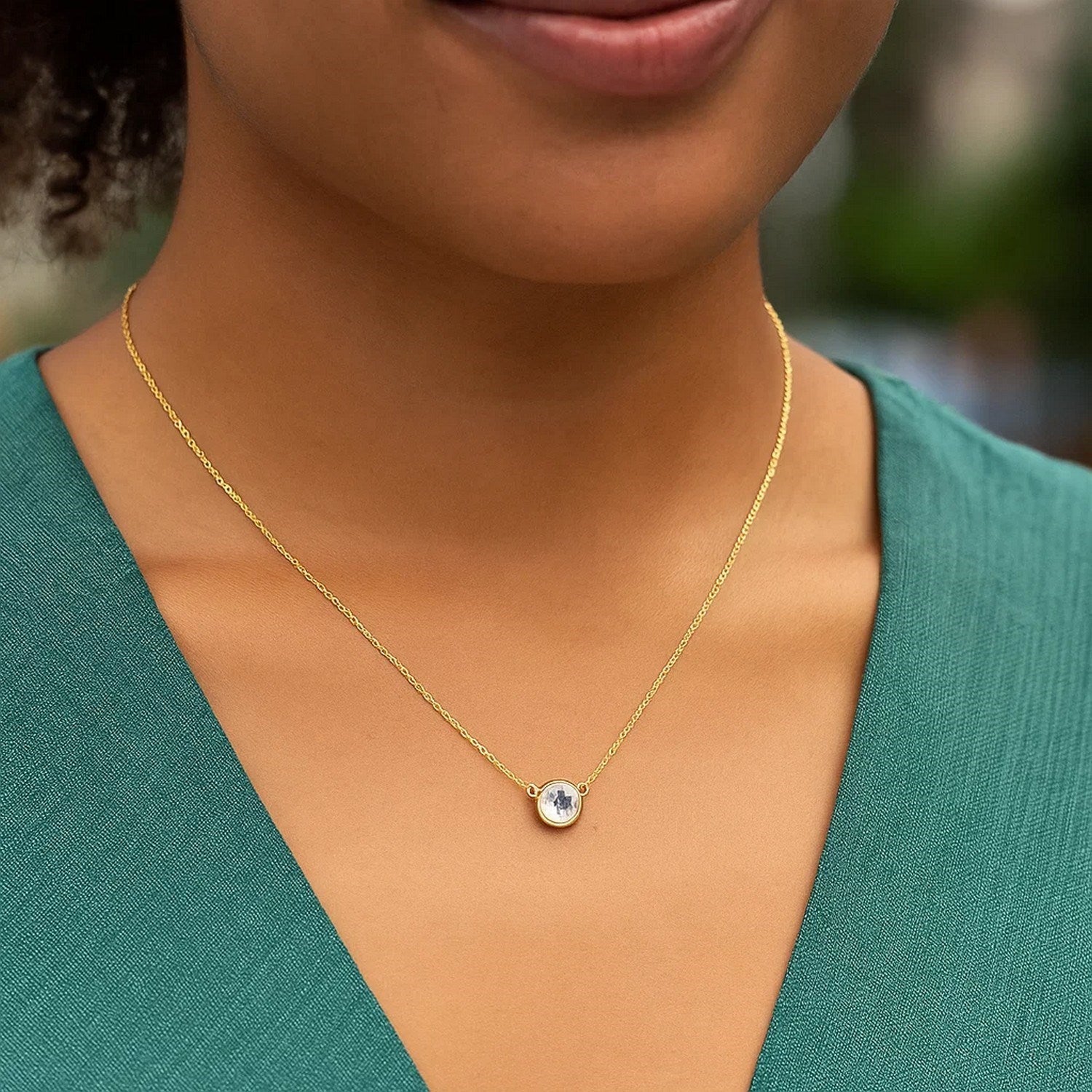 14k Yellow Gold 17 inch Necklace with Round White Topaz - Orvayla