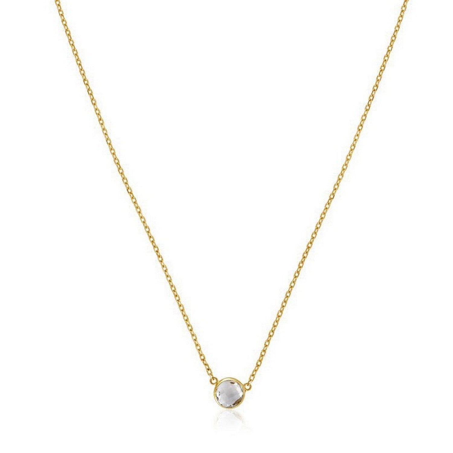 14k Yellow Gold 17 inch Necklace with Round White Topaz - Orvayla