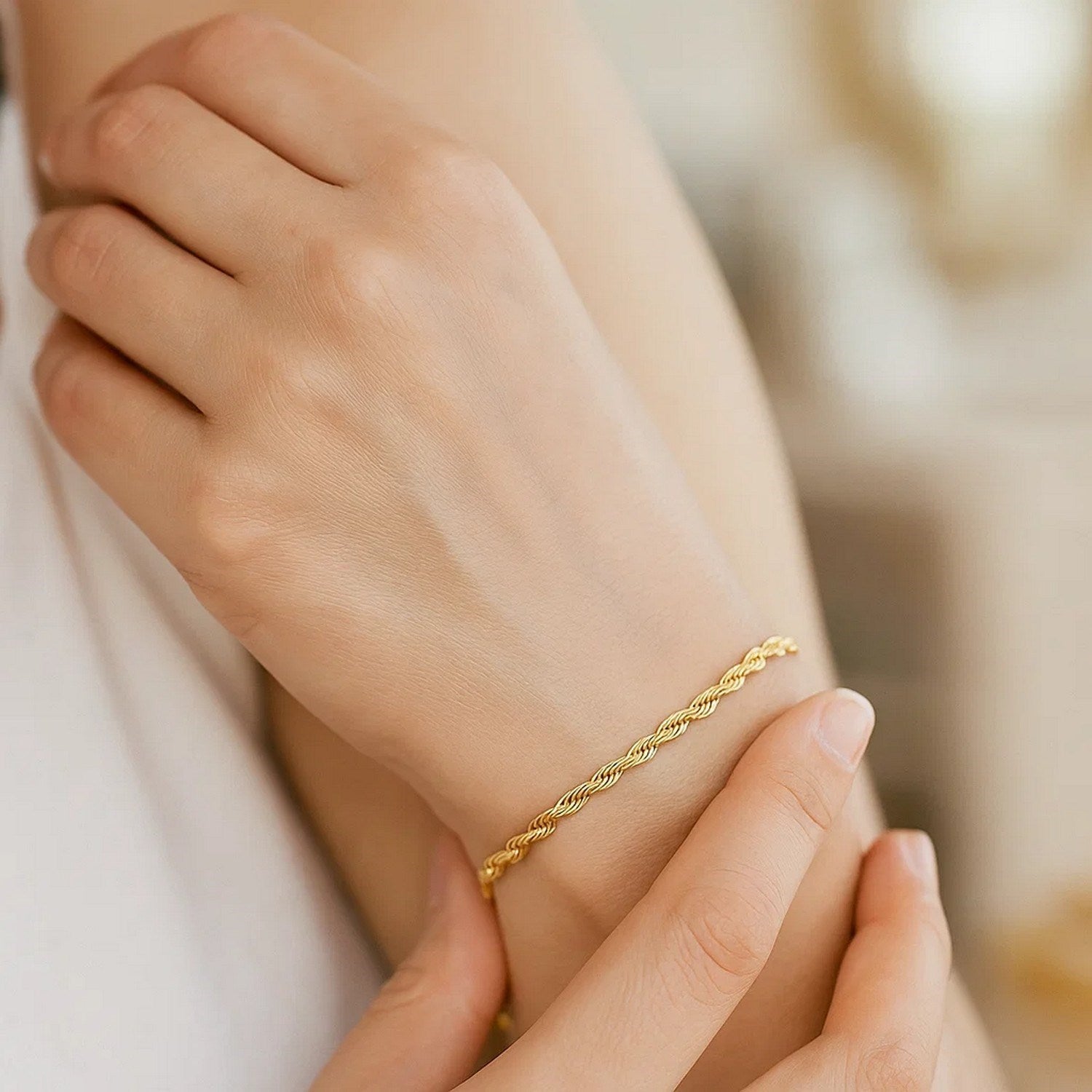 14k Yellow Gold Solid Diamond Cut Rope Bracelet (1.60 mm) - Orvayla