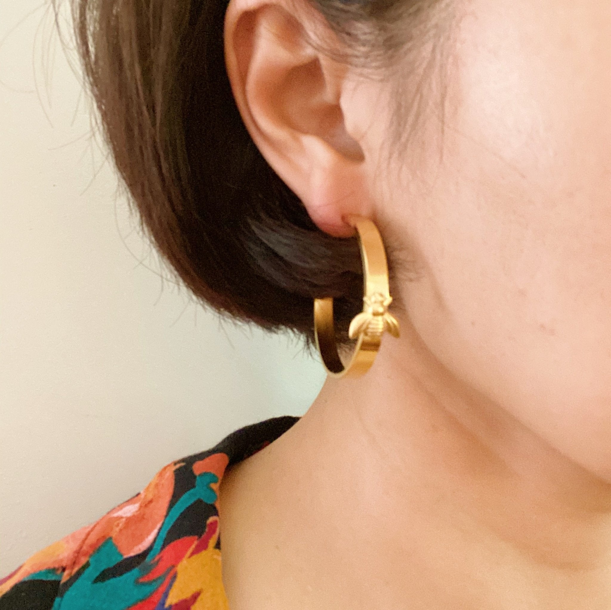 Gold Bee Hoop Earrings – 18K Gold Plated, Hypoallergenic Hoops - Orvayla LLC