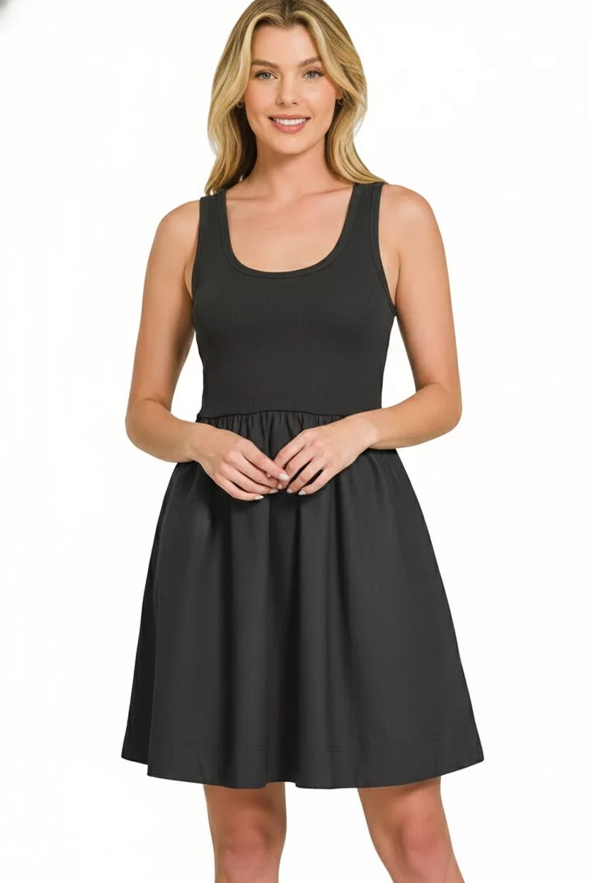 Zenana Combined Knit & Woven Midi Dress - Orvayla