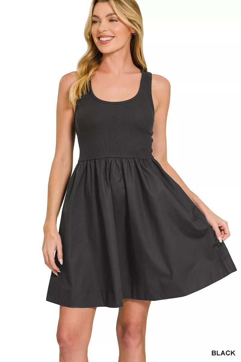 Zenana Combined Knit & Woven Midi Dress - Orvayla