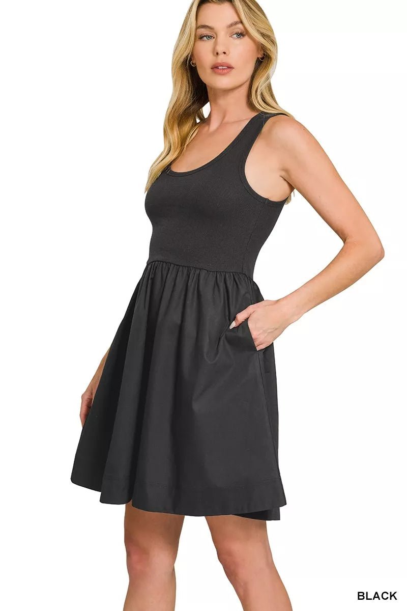 Zenana Combined Knit & Woven Midi Dress - Orvayla
